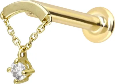 Produktbild von Ohrpiercing, Nasenpiercing 14 Karat Gold Labret mit Innengewinde MOISSANIT + BOGEN + KETTE 14 Karat | Gold Stablänge: 9mm - Stabstärke: 1,2mm