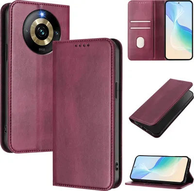 Produktbild von Handyhülle für Realme Narzo 60 Pro/Realme 11 Pro/Realme 11 Pro+, Vintage Leder RFID Schutz Kartenfach Standfunktion Magnetische Klapphülle Rot