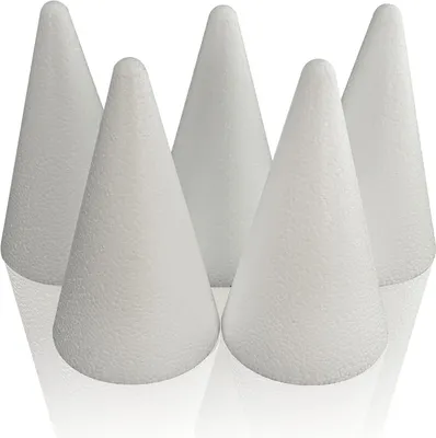 Productafbeelding van Piepschuim Kegels - Knutsel Kegels - Creatief Knutselen - Glad Mat Oppervlak - Ø 7 cm Hoogte 12 cm - Wit