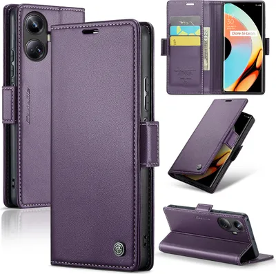 Produktbild von Realme 10 Pro+ Hülle, Leder Brieftasche Kartenfach Schutzhülle mit Standfunktion für Realme 10 Pro+ Lila