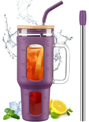 Image de Solidchoice - Grand verre à boire avec couvercle et pailles, 1400 ml