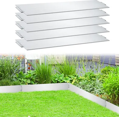 Produktbild von Jopassy Rasenkante Metall 100 x 15 cm 5m Beeteinfassung Mähkante Verzinkt Wegbegrenzung Beetumrandung Palisade Silber