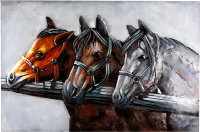 Image de Tableau métallique fait à la main Three Horses L=120 H=80cmT=6cm