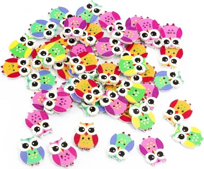 Produktbild von Oblique Unique 50x Holz Knöpfe Eulen Kinderknöpfe Buttons Nähen Kleidung Deko Basteln