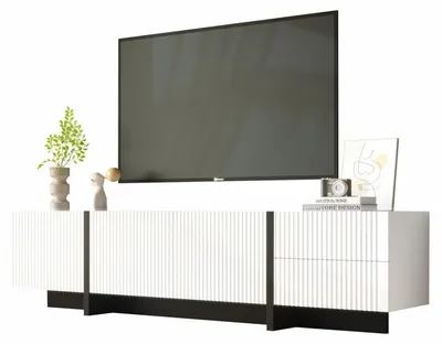 Immagine prodotto di Mobile TV – Mobile per televisore – Larghezza 190 cm – Bianco e nero – Ante con sistema di chiusura ammortizzata – Realizzato in MDF e pannelli di truciolato