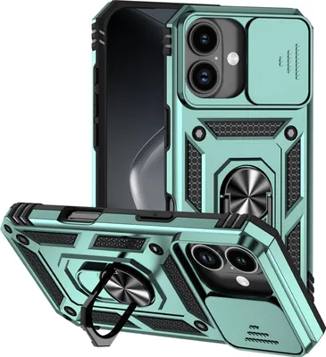 Obrázek produktu pro Pouzdro pro iPhone 17 dvouvrstvé pouzdro s posuvným krytem kamery a prstencovým stojánkem zelené