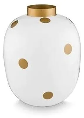 Zdjęcie produktu dla Wazon metalowy kropki biało złoty 32 cm do domu dekoracja wnętrza