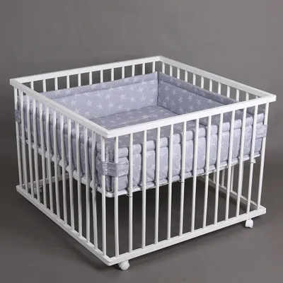 Produktbild von Laufgitter Laufstall 100x100cm Baby Krabbelgitter inkl. Stoffeinlage WEISS 49266-D02