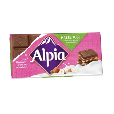 Zdjęcie produktu dla Baton z mlecznej czekolady Alpia z posiekanymi orzechami laskowymi 100g