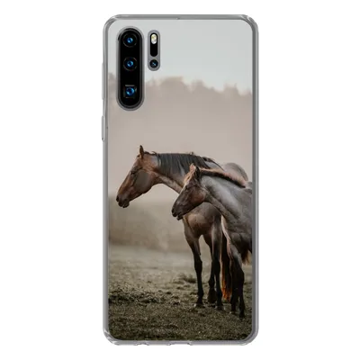 Produktbild von MuchoWow® Handyhülle Schutzhülle Hülle für Huawei P30 Pro Pferde - Nebel - Wiese Silikon Softcase Handy Hülle - Schutzdeckel