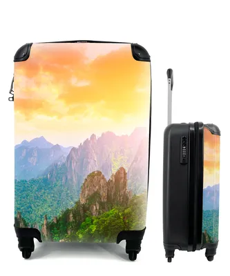 Produktbild von MuchoWow® Koffer Handgepäck Trolley Rollkoffer Kleine Reisekoffer mit 4 Rollen - Berge - Bäume - Sonnenuntergang - Natur - Cabin Size < 55x40x23 cm & 55x40x20 cm - Fotokoffer - Kabinenkoffer - Boardgepäck - Reise-Box - Reisekoffer - Reisegepäck - Koffer mit Bild - Trolley für Kinder