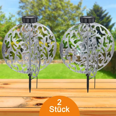 Produktbild von Solarleuchte Garten 2er Set Rund Silber Solarlampe Außen Außenleuchte Solar