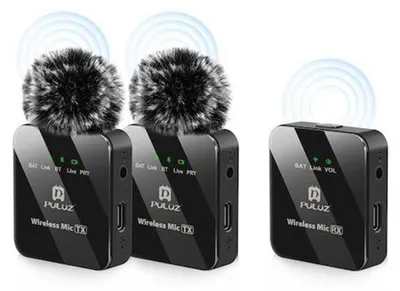 Productafbeelding van PULUZ 2-in-1 draadloze lavaliermicrofoon voor camera's / smartphones (inclusief batterij)