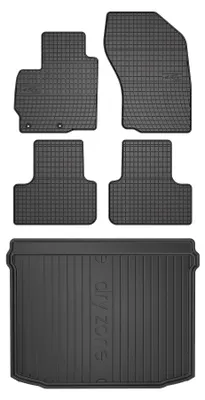Image de Tapis en caoutchouc + bac de coffre pour Citroen C4 Aircross 2012-2017 (SUV/crossover, coffre standard) – 5 pièces, noirs, sur mesure