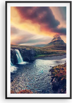 Produktbild von Gerahmtes Poster - Schwarzer Rahmen - Wasserfall Himmel Berg - 61x91,5 cm - Wand Bild - Wanddeko - Wandbilder - Kunstposter - Wandposter - Bilderrahmen - Bilder - Kunstdruck - P2BPA61x91-5111