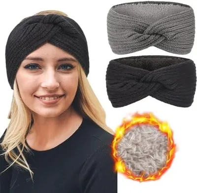 Produktbild von Damen-Stirnband aus warmem Strick mit Fleecefutter und Ohrenwärmer