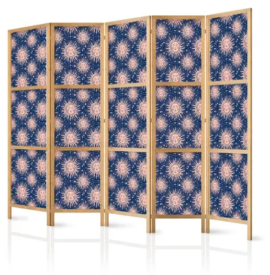 Immagine prodotto di Pannello divisorio giapponese, 5 ante, pieghevole, realizzato in tessuto non tessuto di alta qualità, motivo "SOLE", ideale per la camera da letto, dimensioni 225 cm x 172 cm