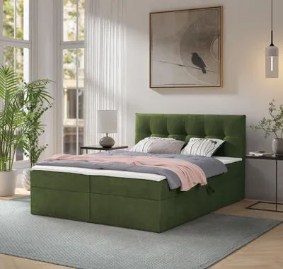Obrázek produktu pro Ravio Boxspringbett Toronto 160x200 s úložným prostorem, čalouněná postel s matrací Bonell a topperem – luxus pro vaši ložnici, Gerra – zelená