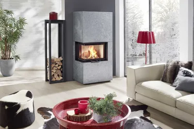 Produktbild von Olsberg Kaminofen OSORNO L 7,8 kW Ofen Kamin Holzofen Bausatz : Naturstein/Serpentin/links