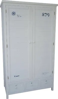 Produktbild von Casa Padrino Landhausstil Kleiderschrank im maritimen Beachhouse Look Weiß / Dunkelblau 113 x 60 x H. 195 cm