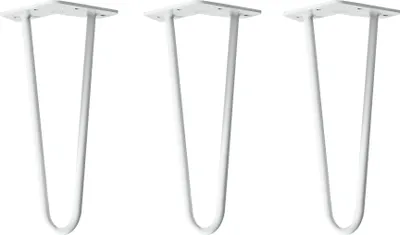 Three white hairpin legs are arranged in a row against a white background.