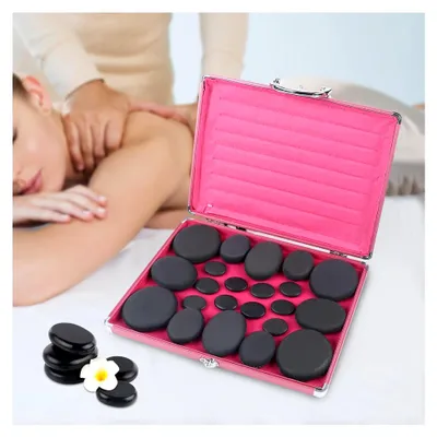 Produktbild von Hot Stone Massage Set mit Heizgerät und 20 Basaltsteinen für Spa-Anwendungen