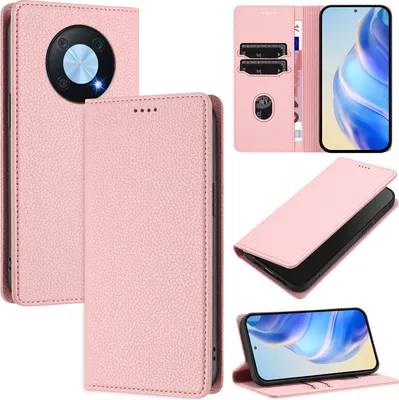 Produktbild von Litchi Leder Handyhülle für Huawei Nova Y90 Wallet Kartenfächer Standfunktion Hülle Pink