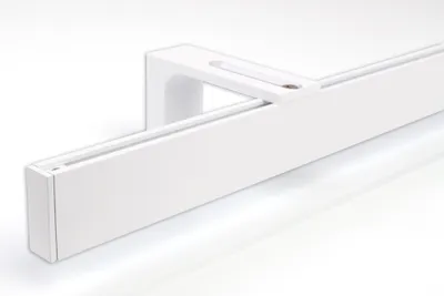 A white curtain rail system on a white background.