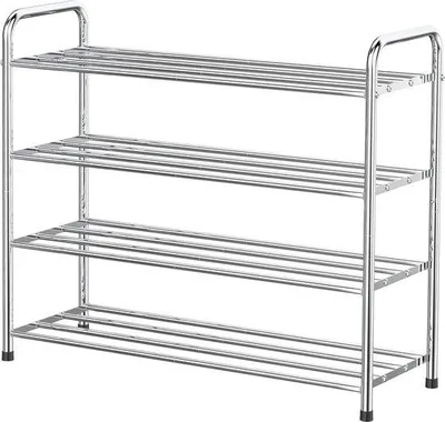 Immagine prodotto di Scarpiera in acciaio a 4 ripiani - fino a 12 paia - per il soggiorno o l'ingresso - 68 x 26 x 65 cm (argento)