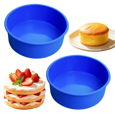 Immagine prodotto di Set da 2 stampi in silicone rotondi, diametro 15 cm, colore blu, antiaderenti, senza BPA