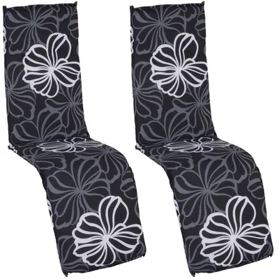 Produktbild von NYVI Auflage Barcelona für Relaxliegen / Relaxstühle 171x50 cm 2er Set Black Flower - Liegenauflage mit Komfortschaumkern und Bezug - Sitzpolster für Gartenliegen & Relaxsessel