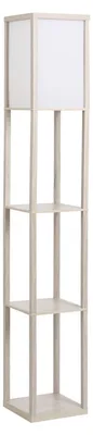 Produktbild von Stehleuchte mit 3 Regalen Stehlampe, Innenbeleuchtung, E27, bis 40W, E1-MDF, Acryl, Eiche+Weiß, 26x26x160 cm