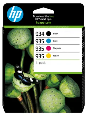 Produktbild von HP 934 Schwarz/935 Cyan/Magenta/Gelb Original Tintenpatronen (4er-Packung), Standardertrag, Schwarz, Cyan, Magenta, Gelb, Tinte auf Pigmentbasis, Tinte auf Pigmentbasis, 10 ml, 4,5 ml