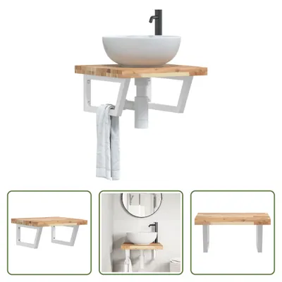 Image de The Living Store Étagère de lavabo murale en acier et acacia
