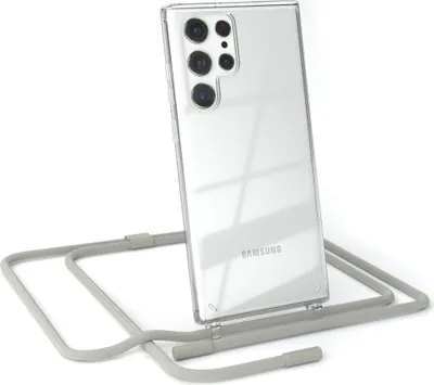 Produktbild von EAZY CASE Handykette für Samsung Galaxy S22 Ultra 5G, Clear Case aus Silikon, mit Umhängeband, abnehmbare Endstücke, Handyband in Beige