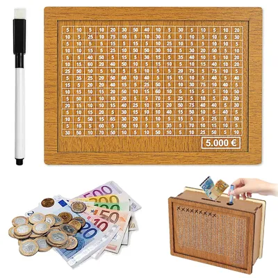 Produktbild von Spardose, Spardose Holz, Wiederverwendbare Spardose,Sparbox mit Zahlen ankreuzen,Retro Sparbüchse Aufbewahrungsbox Hilft Kindern und Erwachsenen 5000€