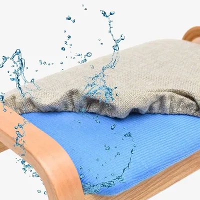 Produktbild von Fußbank und Fußhocker mit Stauraum, gepolsterter Schuhhocker, kleine Fußstütze und Sitzhocker aus Stoff mit dekorativem Holz für Wohnzimmer, 8 Farben (Größe: 37,5 x 33 cm)