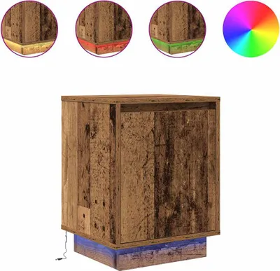 Produktbild von Nachttische mit LED-Leuchten 2 Stk. Altholz-Optik 38x34x50 cm