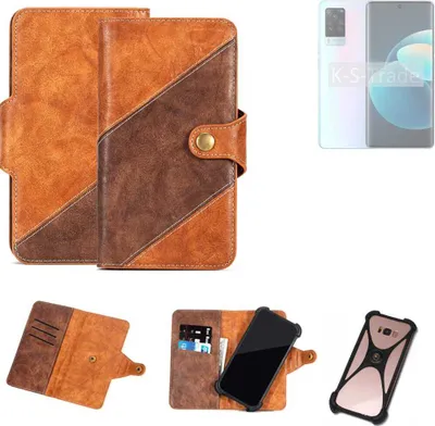 Produktbild von K-S-Trade Handyhülle Schutzhülle Bookstyle Case Wallet-Case kompatibel mit Vivo X60 Pro Cover Klapphülle Kantenschutz Smartphone dunkelbraun braun