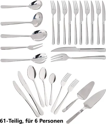 Produktbild von JUNG Besteck-Set Alpina Tafelbesteck 6 Personen, Besteckset Besteck 61 tlg, Edelstahl, 6 Personen, Spülmaschinenfest, Tischbesteck, Menübesteck