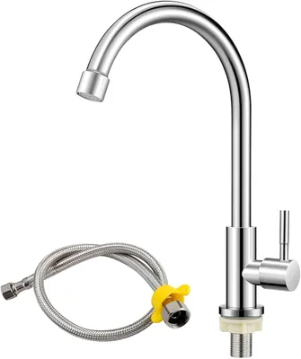 Imagen del producto de Grifo de agua fría, giratorio 360°, de acero inoxidable y latón, con conexión de 60 cm, para cocina y baño