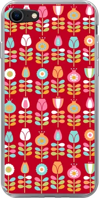 Produktbild von MuchoWow® Handyhülle Schutzhülle Hülle für Telefoonhoesje iPhone 8 Muster - Blumen - Retro - Rot Silikon Softcase Handy Hülle - Schutzhaube