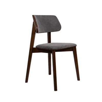 Productafbeelding van Margaret Hadas24 Korinn II Eetkamerstoel, 80 x 46 x 43 cm. Beklede eetkamerstoel met een zithoogte van 46 cm, grijs, warmia notenhout, AI-gegenereerde afbeelding