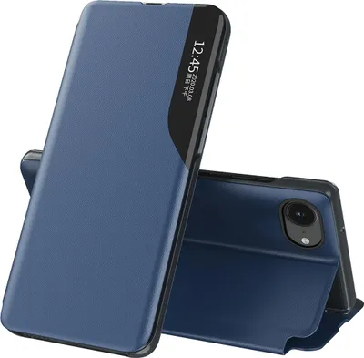 Image de Étui à rabat pour iPhone 16e/iPhone 17e, étui en similicuir avec fenêtre et fonction support, bleu