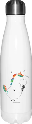 Produktbild von Mr. & Mrs. Panda Trinkflasche Einhorn Sänger - Weiß - Geschenk, Thermosflasche, Glitzer, trinkflaschen, thermosflaschen, Party, Geburtstag, Fest, Unicorn, Thermos
