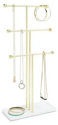 Produktbild von UNIQ Schmuckständer mit 3 Ebenen - Eleganter Schmuckbaum für Ketten und Ringe - Gold und Weiß