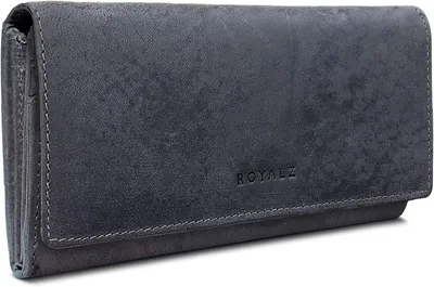 Produktbild von ROYALZ 'Lucia' Vintage Leder Damen Portemonnaie Groß mit RFID Schutz, Reißverschluss, 11 Kartenfächer, Geldbörse Querformat, viele Fächer, Leder