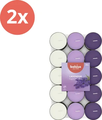 Imagen del producto de Bolsius - Velas aromáticas - 30 unidades por paquete - Lavanda - Paquete económico - 60 unidades - 2 paquetes