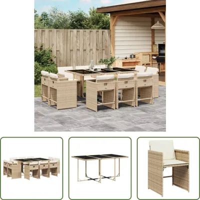 Produktbild von The Living Store 11-tlg. Garten-Essgruppe mit Kissen Beige Poly Rattan