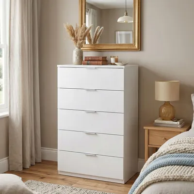 Image de Armenia - Commode, 60x40x110h cm Blanc, 5 Tiroirs